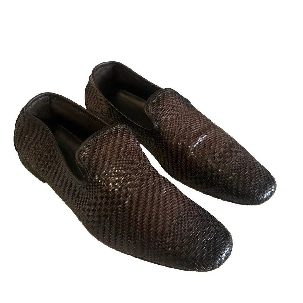Zara Mens EU42/US9 Faux Leather Woven Loafer Moc Brown Slip On Preppy Shoe